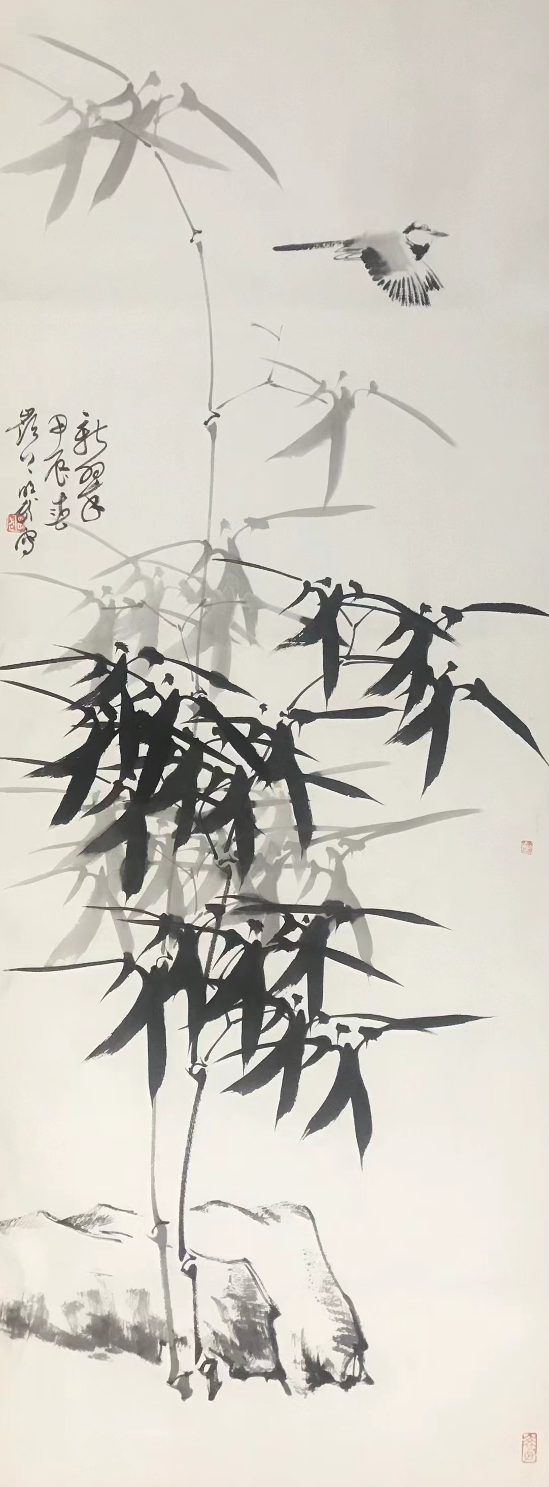竹石翠鸟图